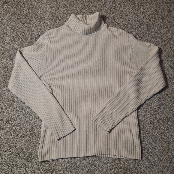 Nautica Sweater Mens Adult  Medium Beige Logo Knit Casual Cotton Turtleneck - Picture 1 of 9